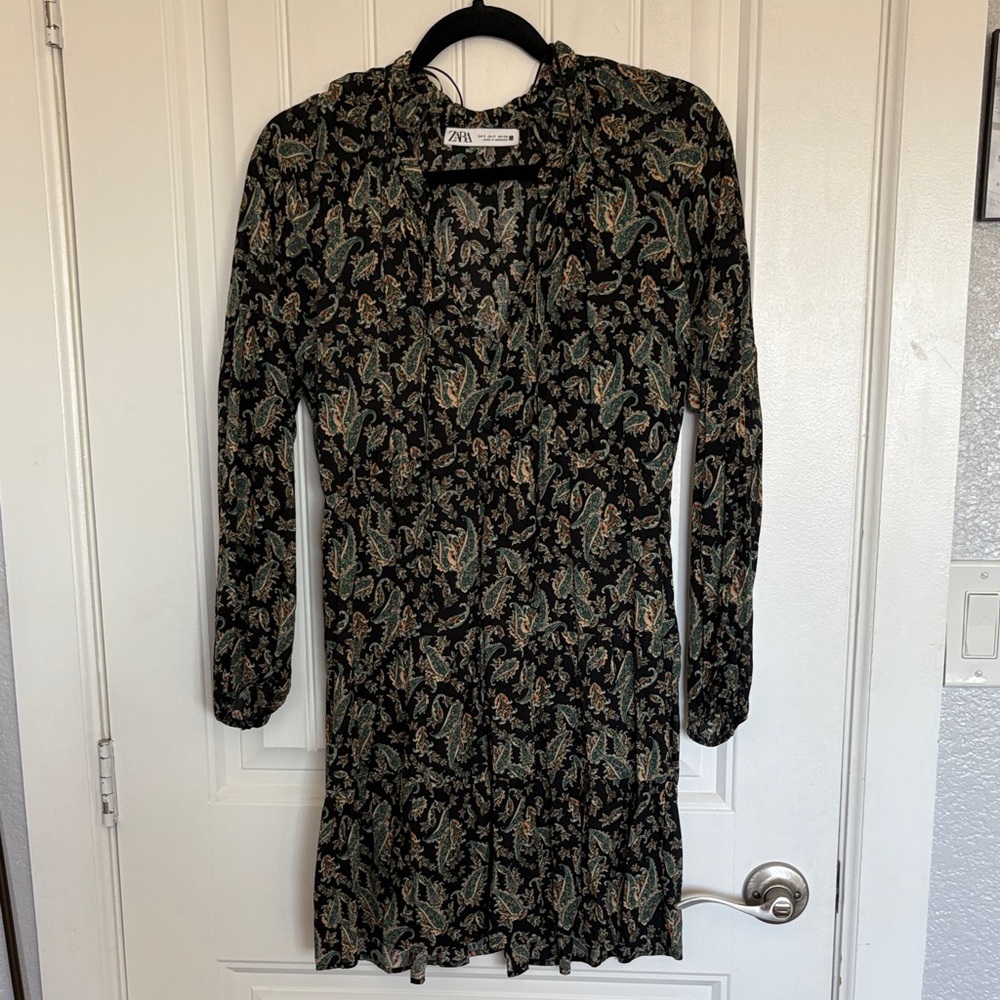 Zara Boho Paisley Dress long sleeve ruffle small